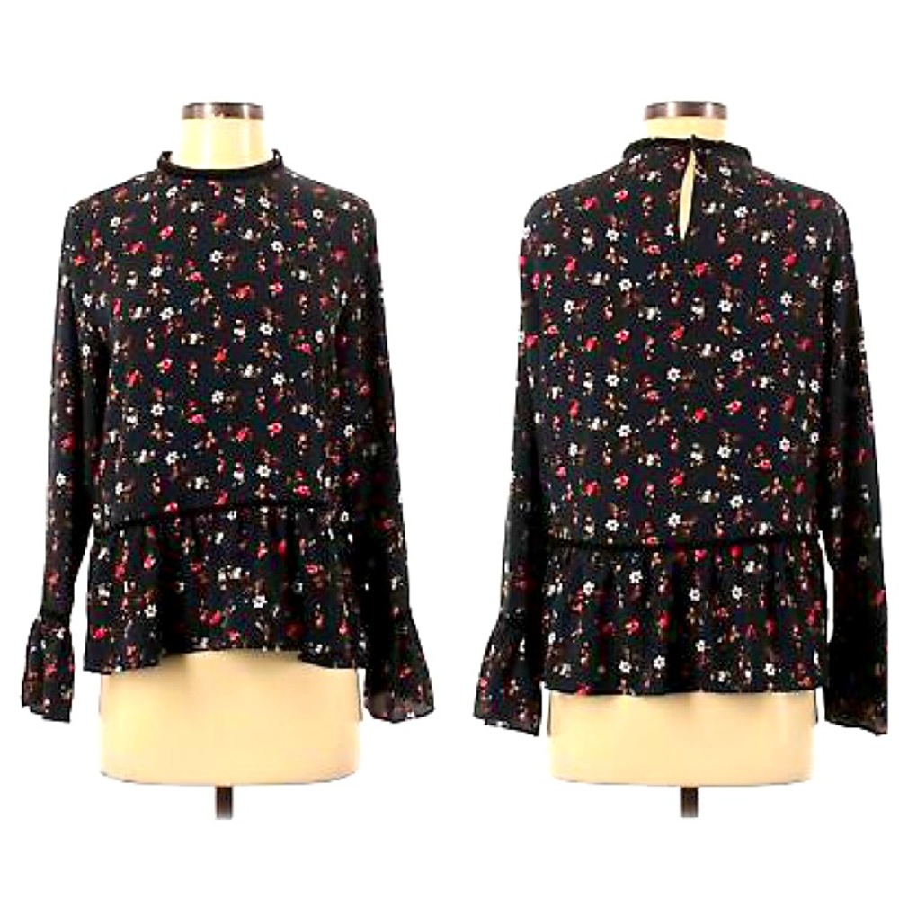 Zara Botanical Long Sleeve Blouse Size XS